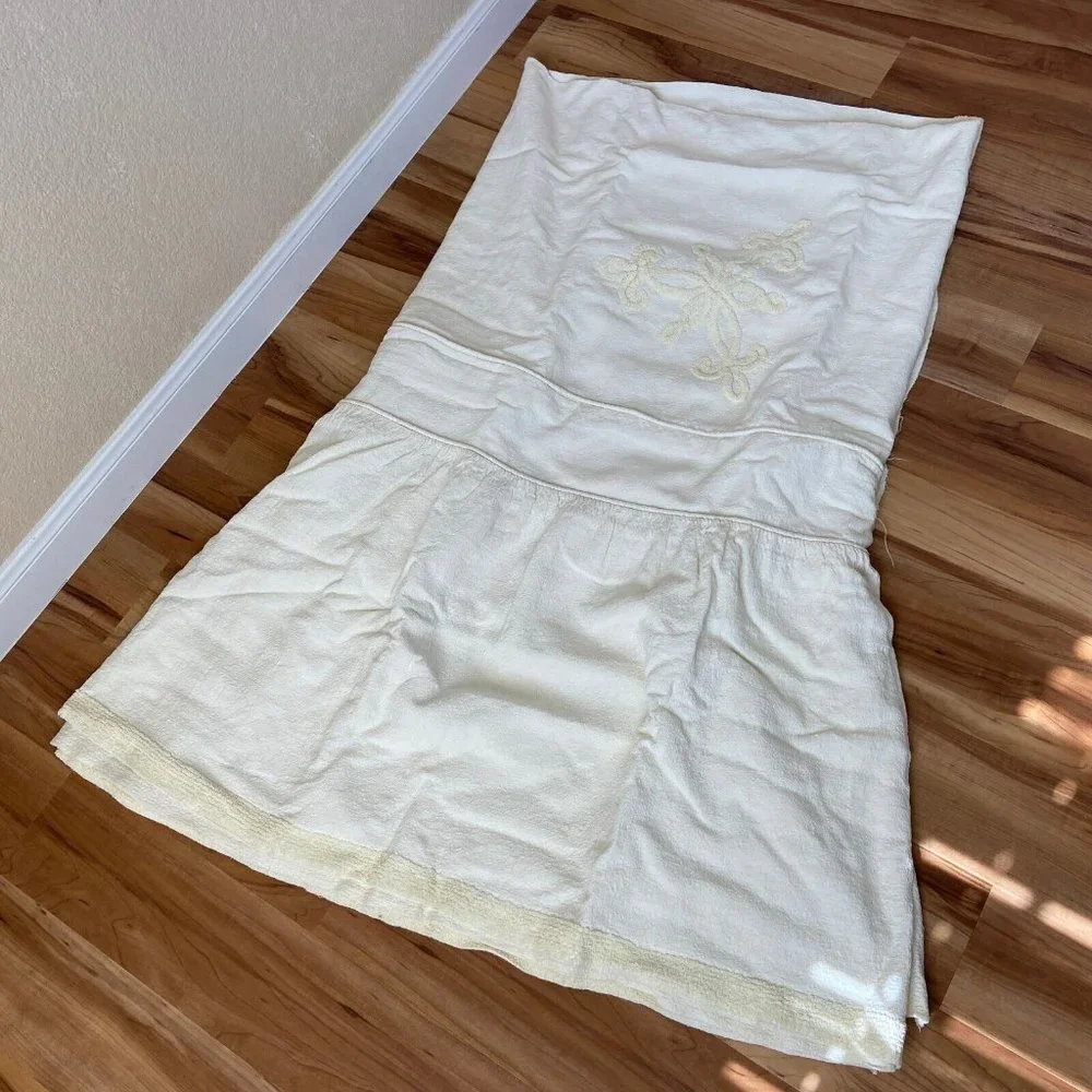 VTG Barkcloth Linen Chenille Bedspread French Chic Cottage Cream Sizer: Twin